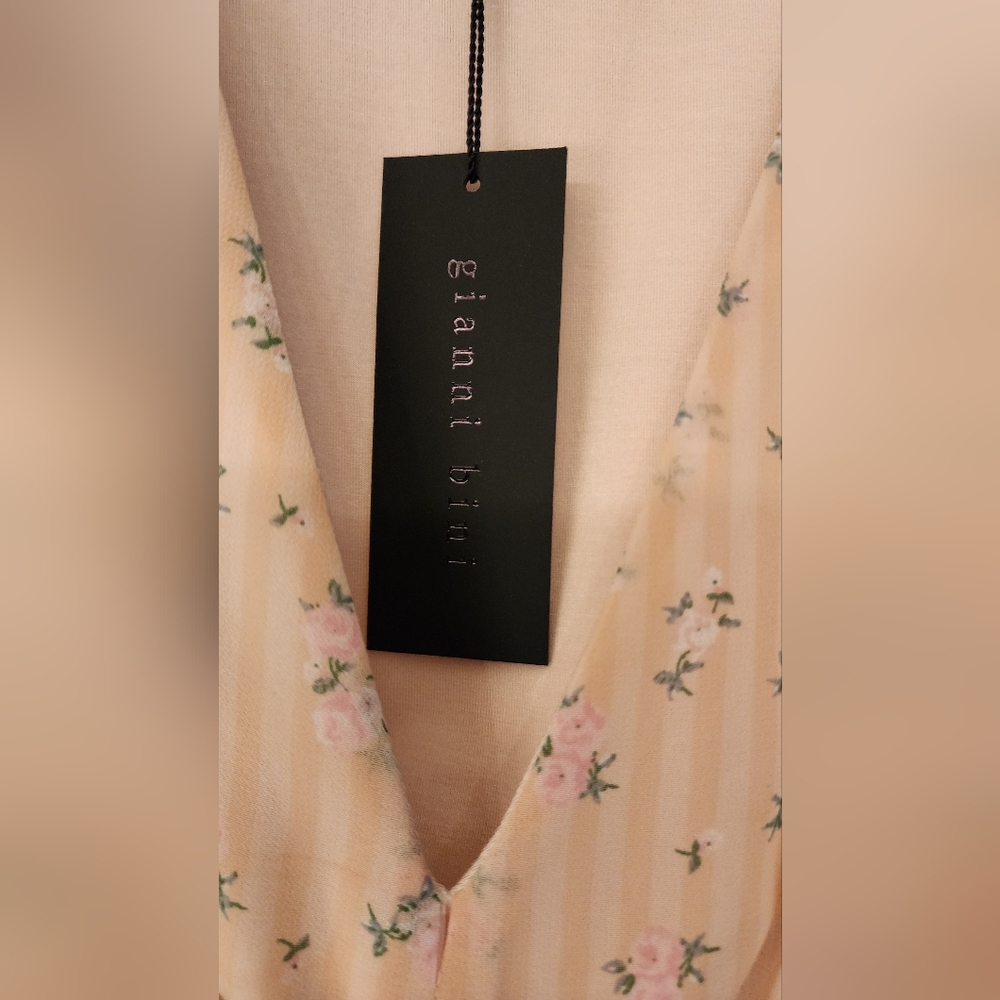 GIANNI Bini Woven Bailey Floral Chiffon Top Front Tie And Plunge V-neck Sz Small - Picture 5 of 9